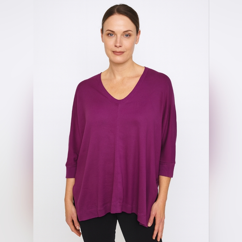 Laurie Felt Women's Deep Purple V-Neck‎ Oversize Slouchy Top Size XXS Casual